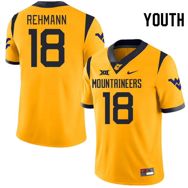 Youth #18 Brandon Rehmann West Virginia Mountaineers College 2024 New Uniforms Football Jerseys Stit